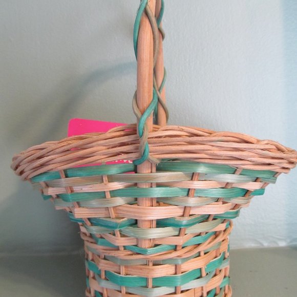 Vintage NWT Woven Wicker Basket w/ Handle Blue Green/Turquoise Paul Marshall NEW - Picture 5 of 12